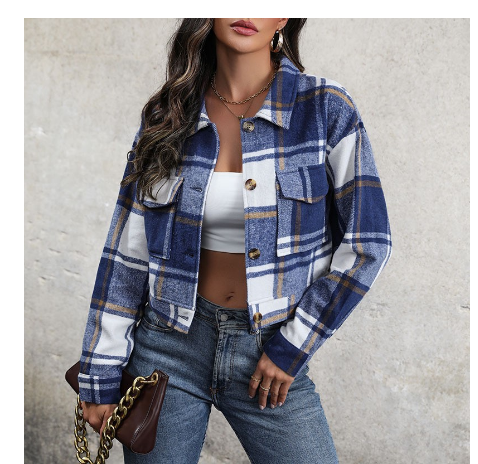 Jayden | Stijlvolle Croppped Geruite Jas