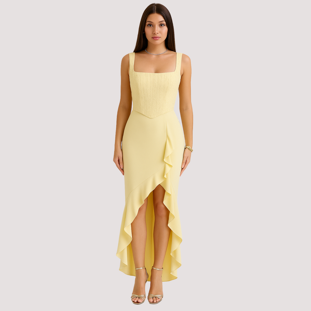 Norevana  | Penélope™ - Vestido corset de satén con volantes