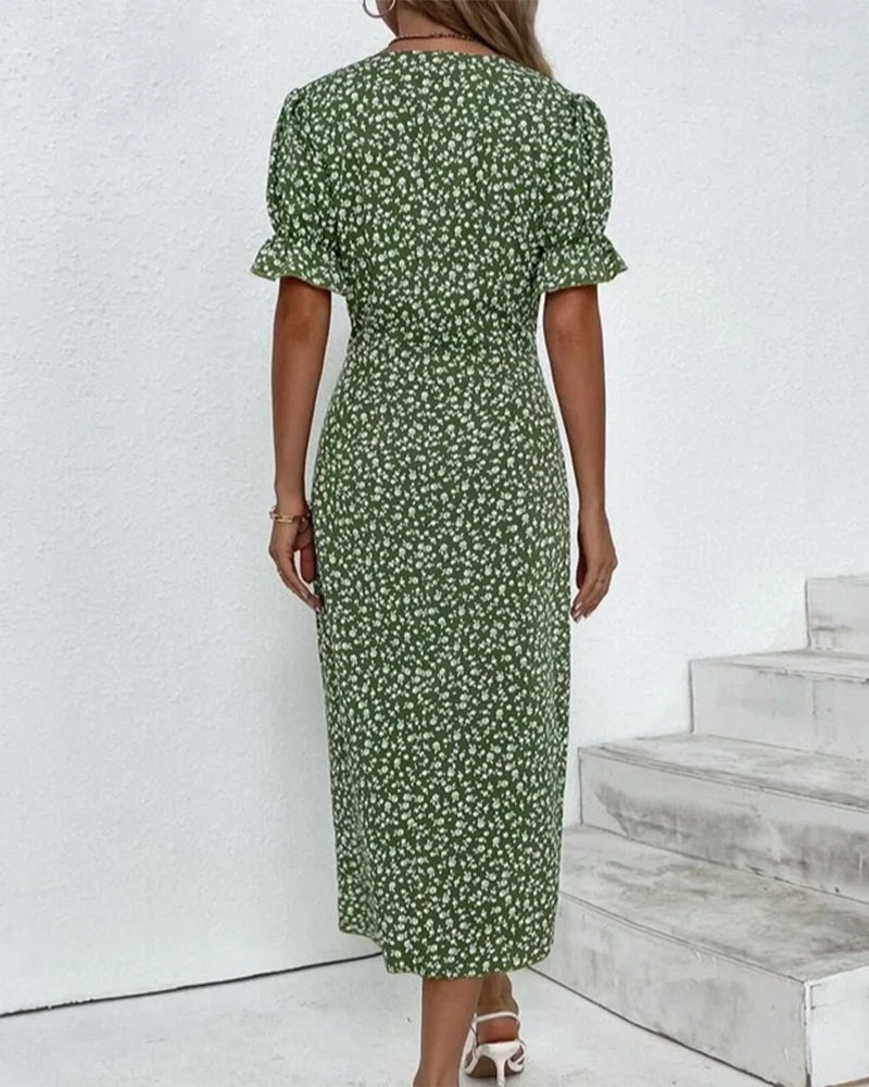 Linda™ – Blomstrete kjole med V-hals