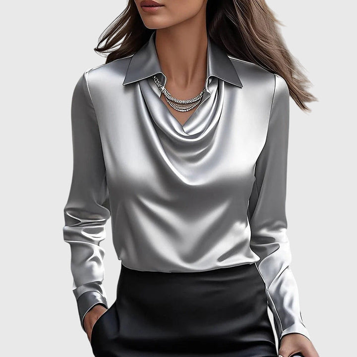 Ingrid™ | Bluse med Luksuriøs Glans og Plissert Hals