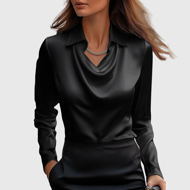 Ingrid™ | Bluse med Luksuriøs Glans og Plissert Hals