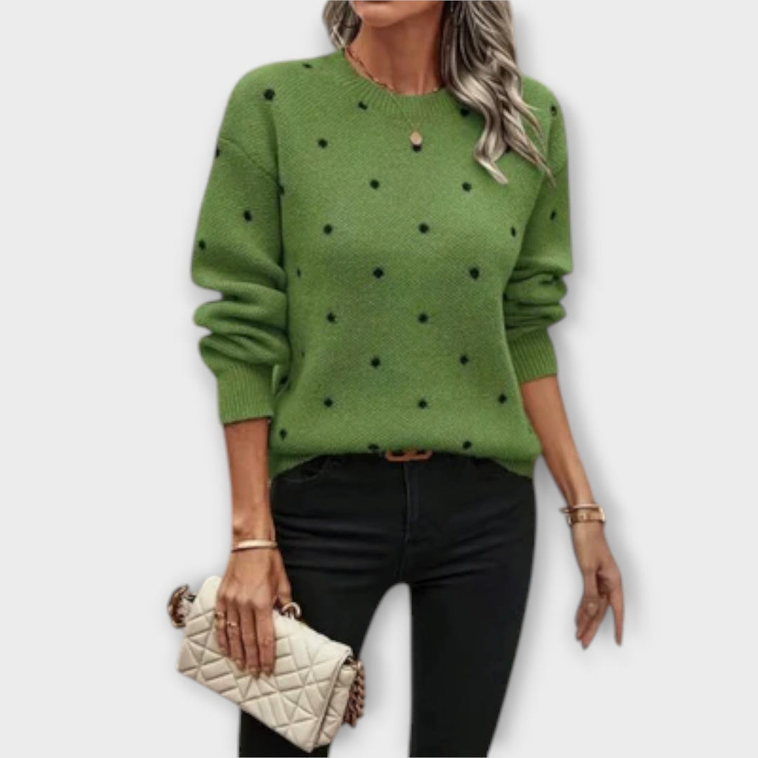 Ingrid™ – Casual Langermet Strikkegenser med Prikkemønster