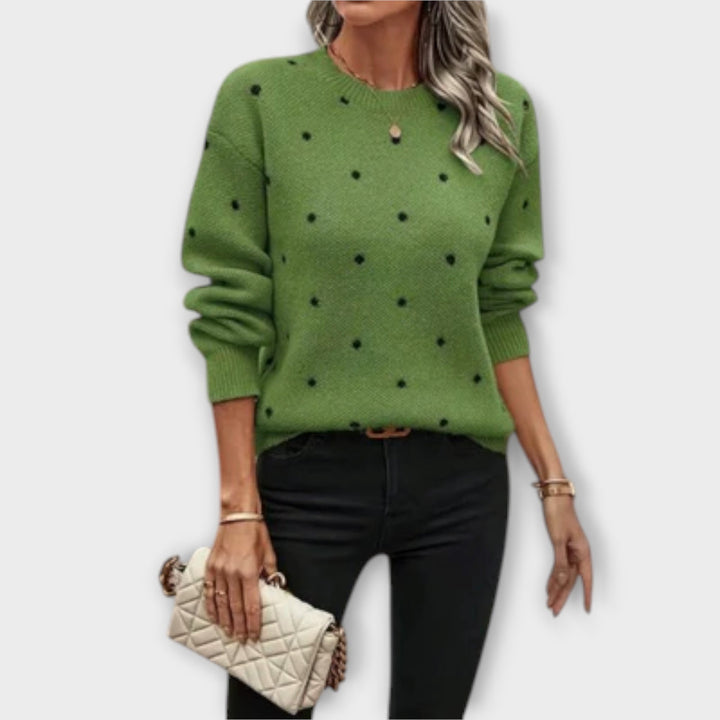 Ingrid™ – Casual Langermet Strikkegenser med Prikkemønster