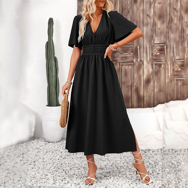 Alva | Elegant maxi-kjole med V-hals og midjebelte