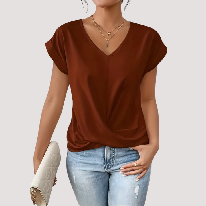 Norevana | Maia™ - Blusa  con Escote en V y Nudo Frontal