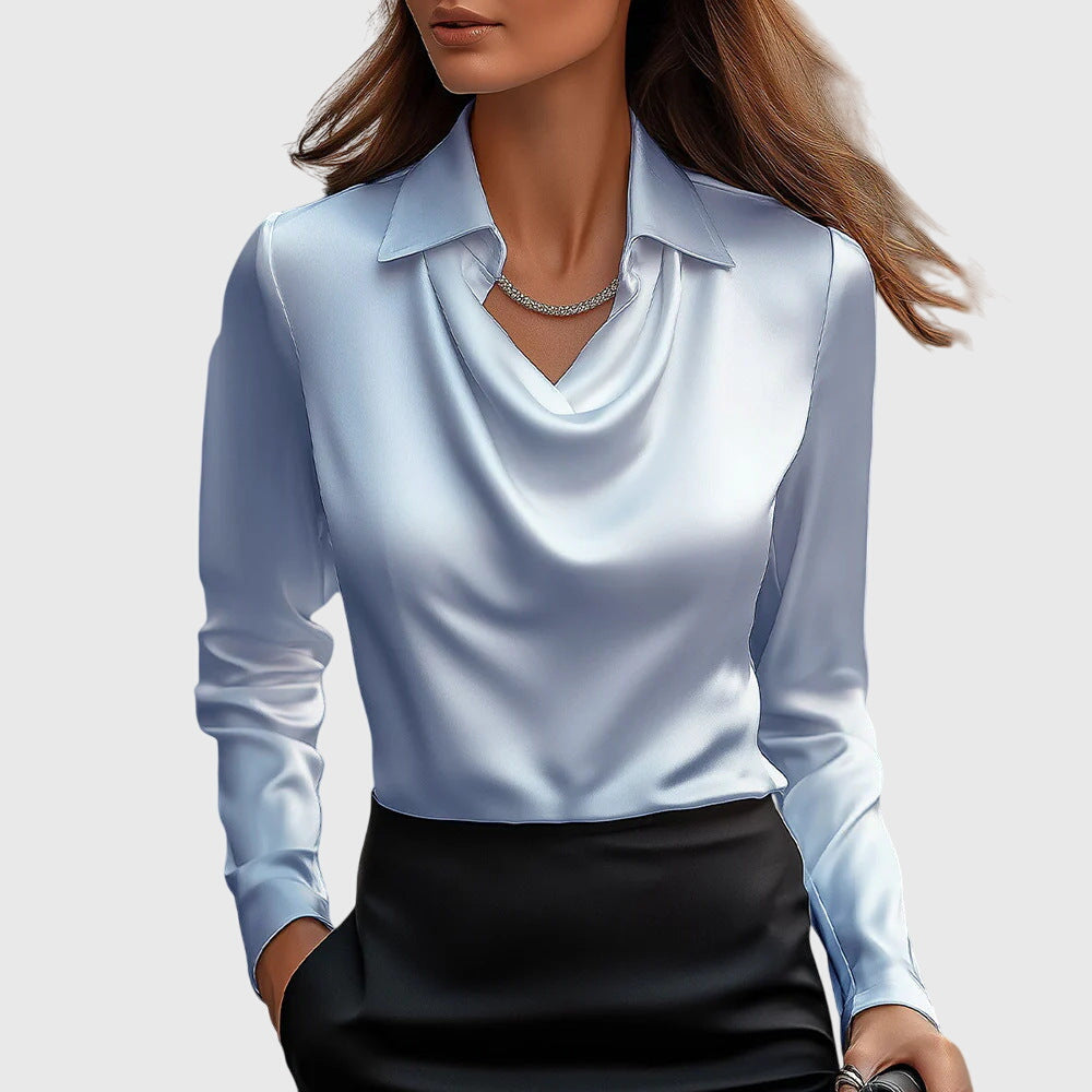 Ingrid™ | Bluse med Luksuriøs Glans og Plissert Hals