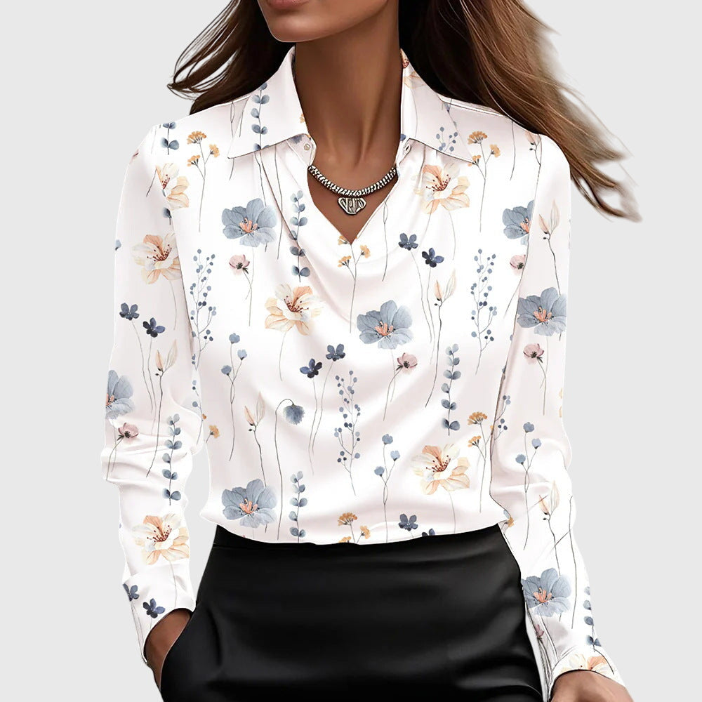 Ingrid™ | Bluse med Luksuriøs Glans og Plissert Hals