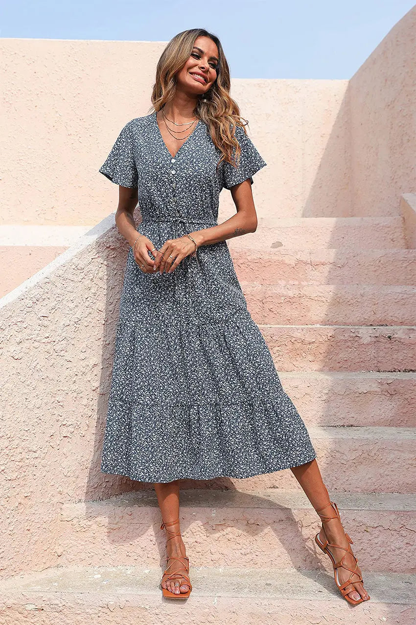Freya | Bohemsk Maxi-kjole med V-hals