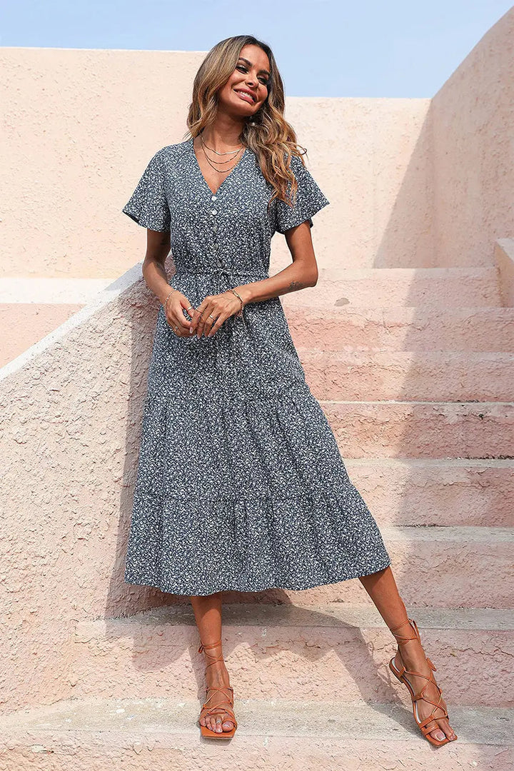 Freya | Bohemsk Maxi-kjole med V-hals