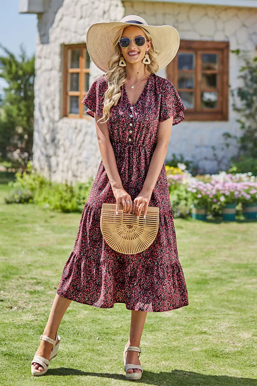 Freya | Bohemsk Maxi-kjole med V-hals