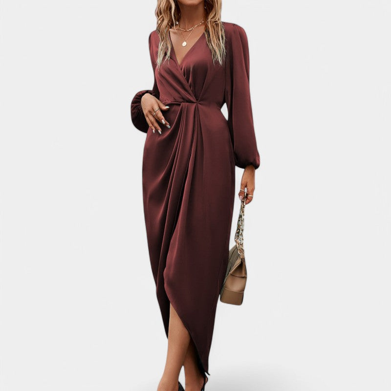 Ingrid™ | Elegant midikjole med V-hals og lange ermer