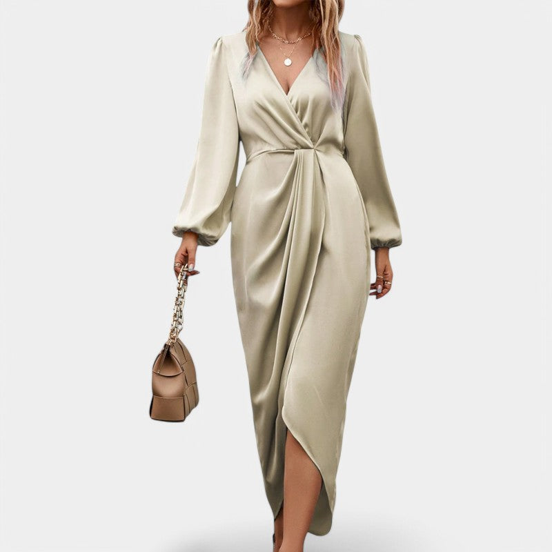 Ingrid™ | Elegant midikjole med V-hals og lange ermer