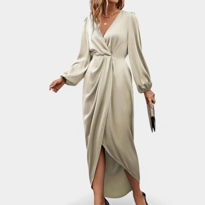 Ingrid™ | Elegant midikjole med V-hals og lange ermer