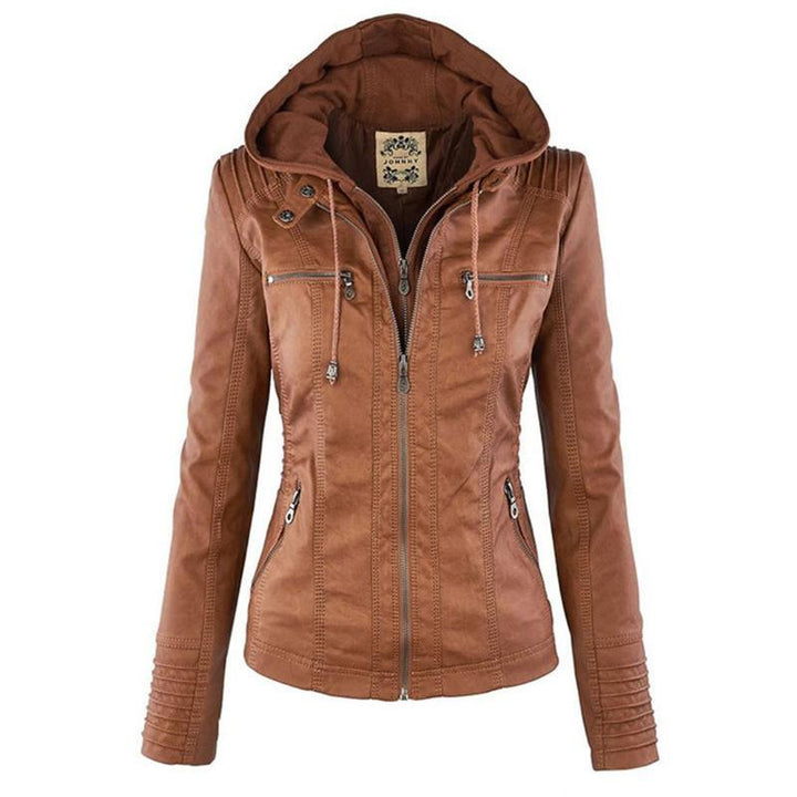 Chaqueta de cuero con capucha