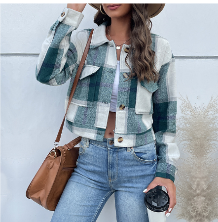 Jayden | Stijlvolle Croppped Geruite Jas