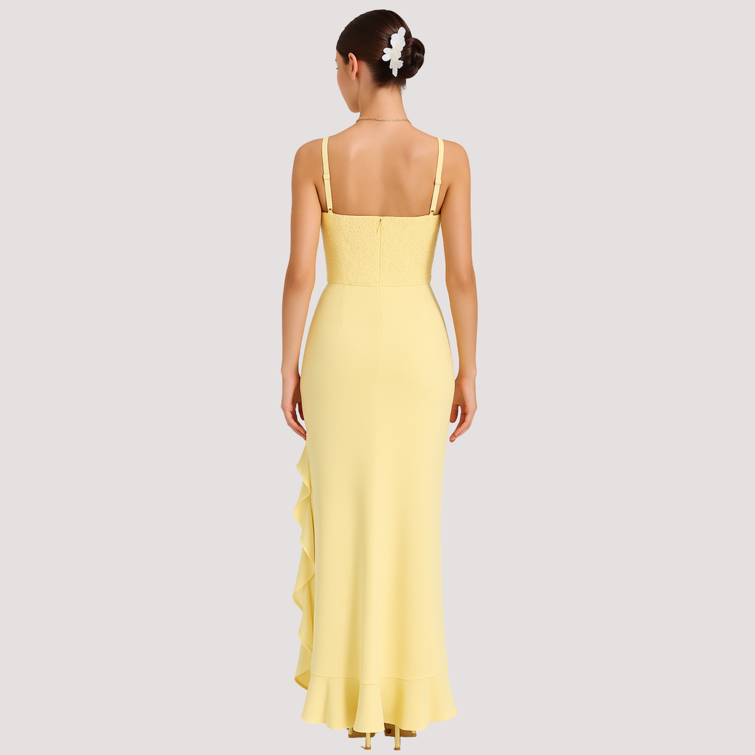 Norevana  | Penélope™ - Vestido corset de satén con volantes