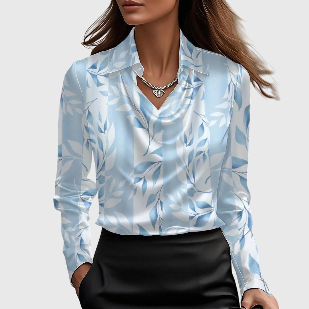 Ingrid™ | Bluse med Luksuriøs Glans og Plissert Hals