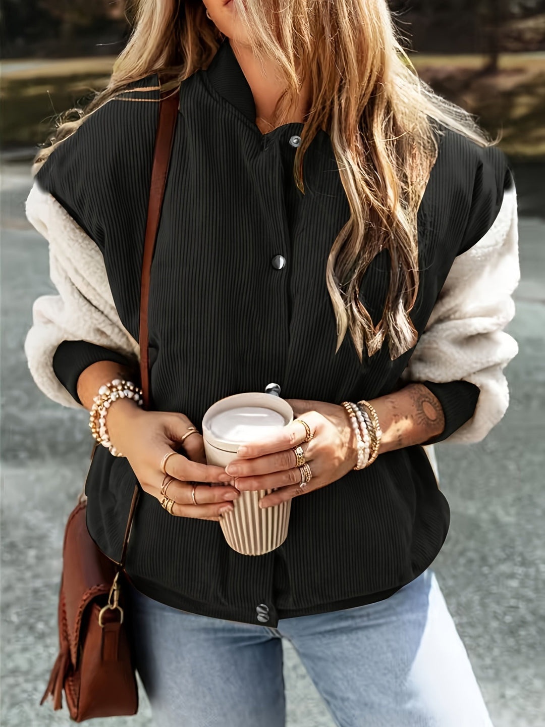 Briela™ Chaqueta Elegante de Otoño con Cuello Beisbolero y Bloques de Color