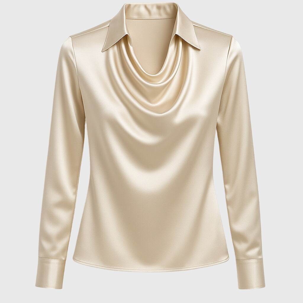 Ingrid™ | Bluse med Luksuriøs Glans og Plissert Hals