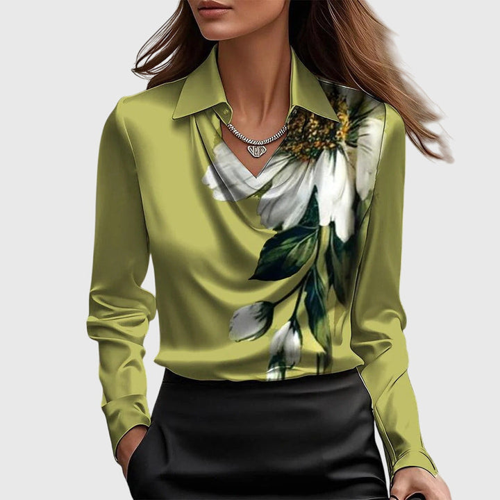 Ingrid™ | Bluse med Luksuriøs Glans og Plissert Hals