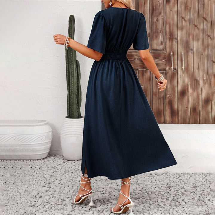 Alva | Elegant maxi-kjole med V-hals og midjebelte