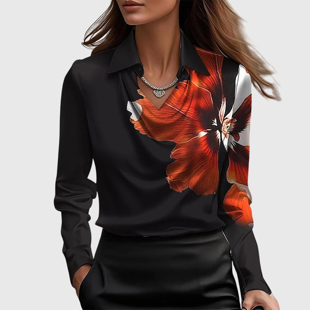 Ingrid™ | Bluse med Luksuriøs Glans og Plissert Hals